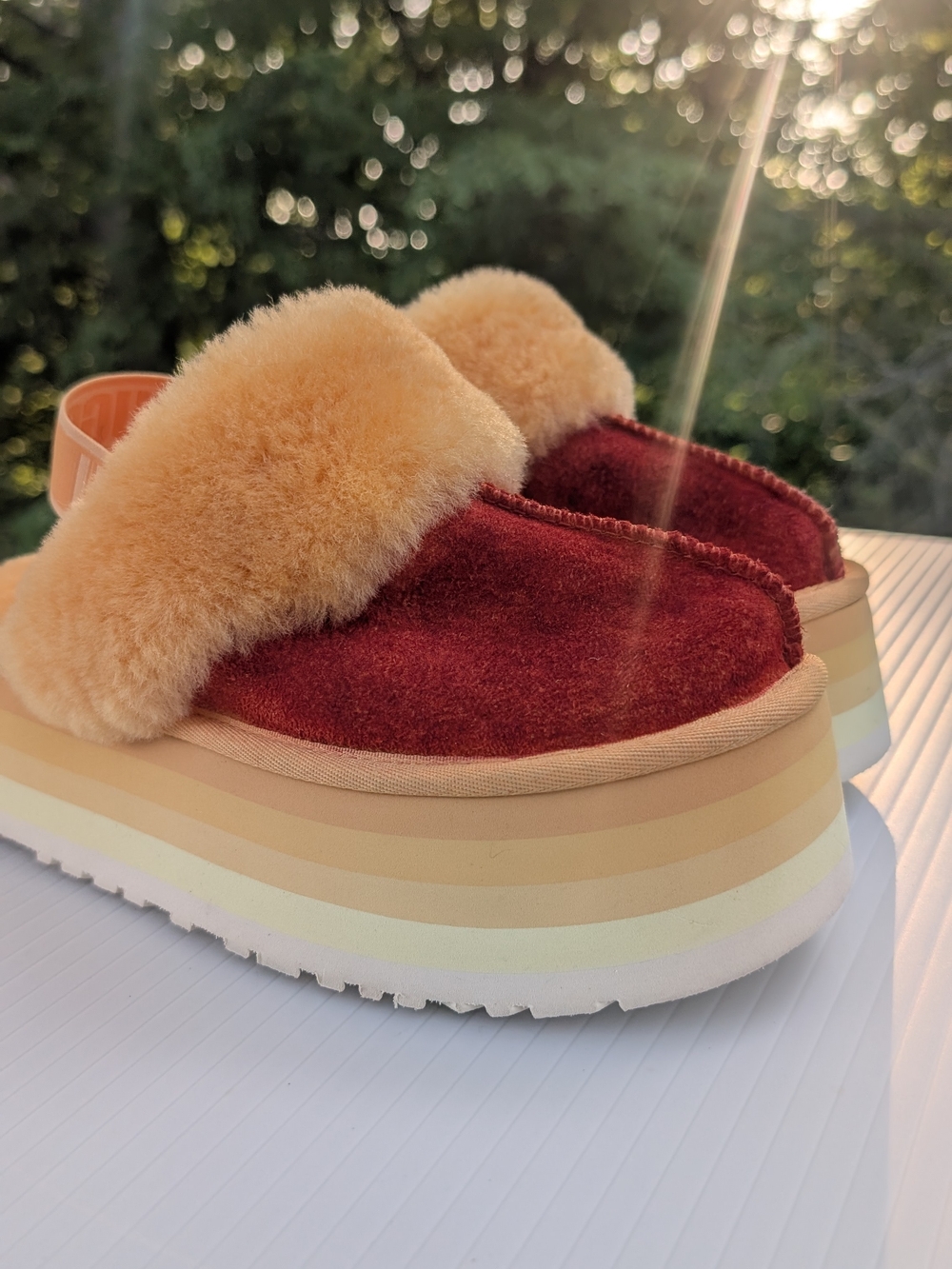 UGG Two-Tone Platform Slide in Orange Faux Fur and Orange Red Upper 7